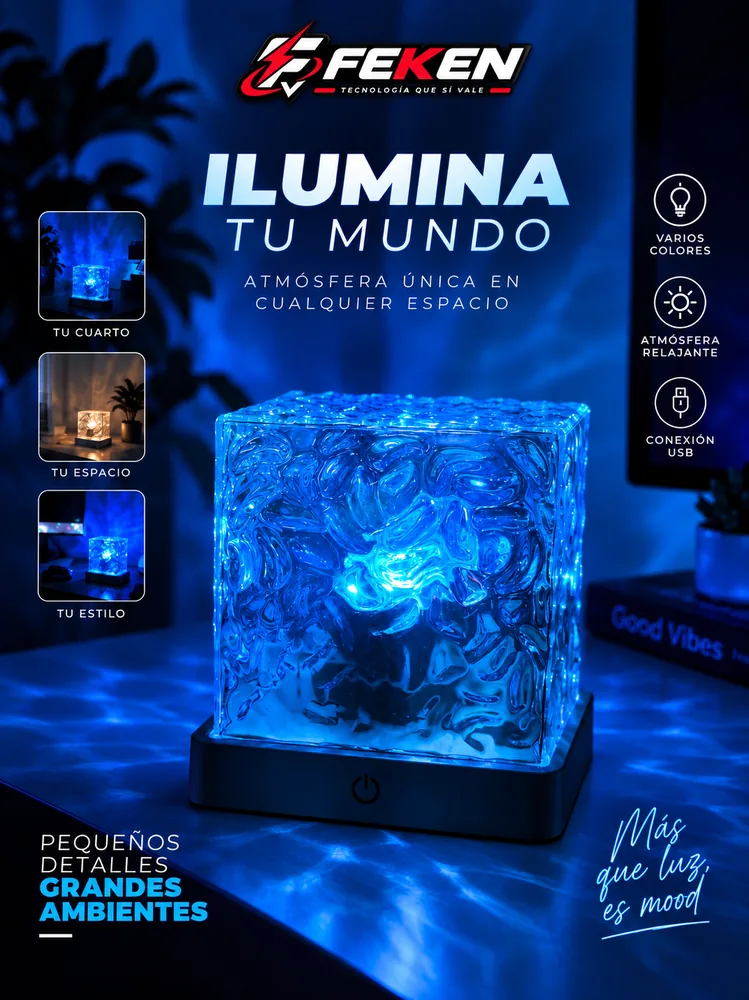 Lámpara Cubo Proyector de Ondas de Agua con Control Remoto