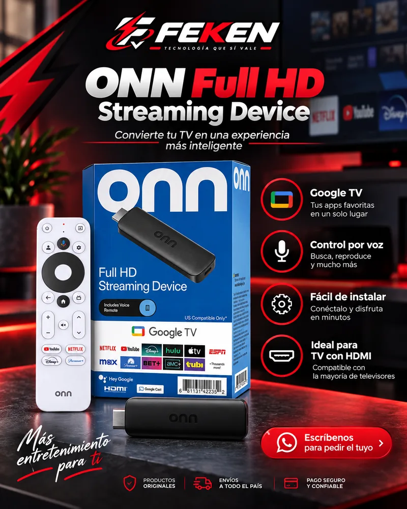 Reproductor onn. Full HD con Google TV y Control por Voz